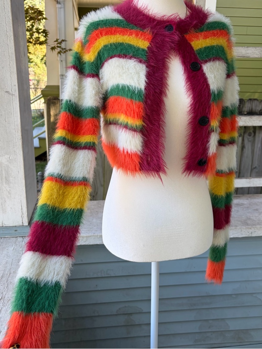 Fuzzy Striped Fall Cropped Cardigan